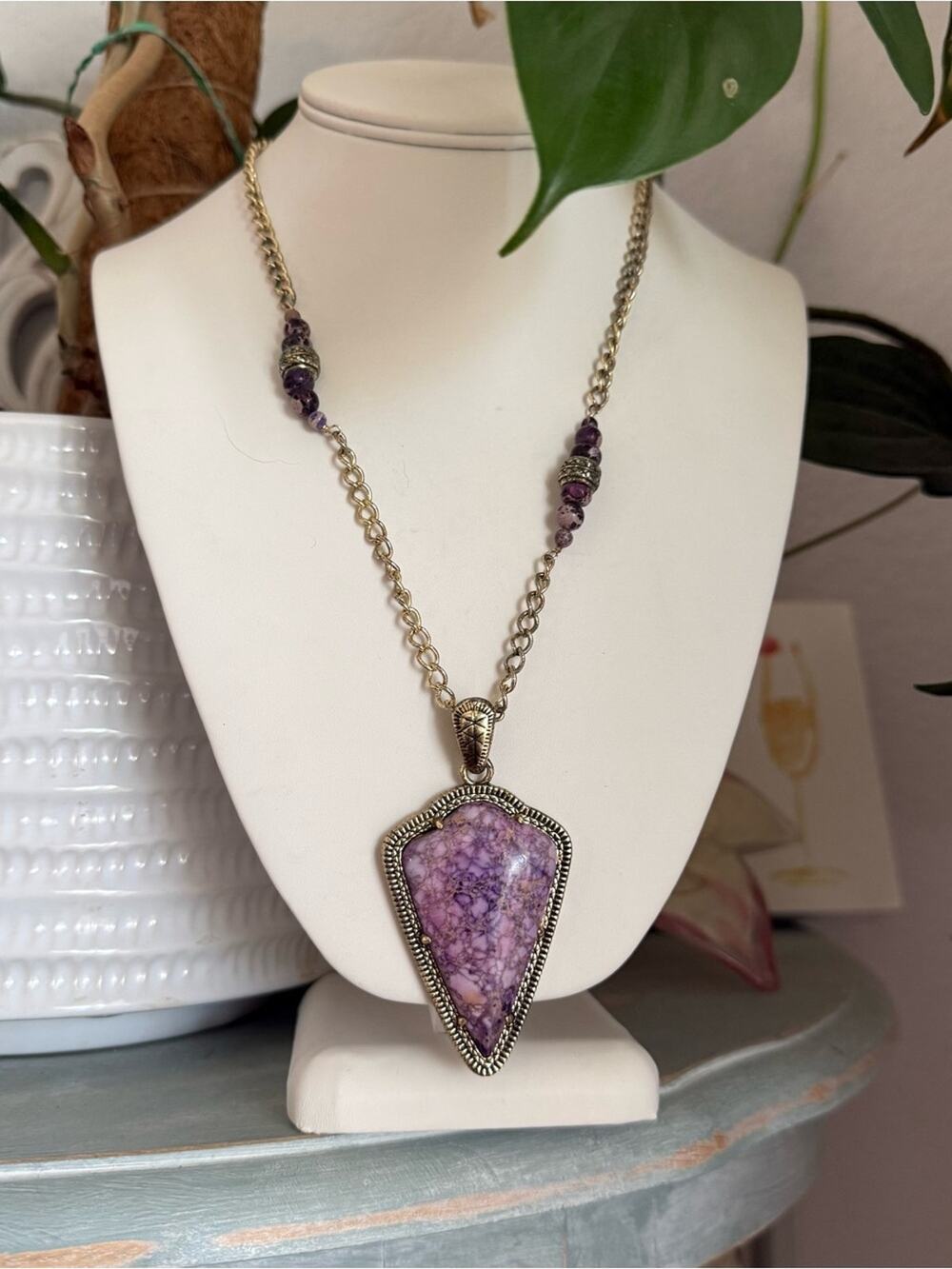 Barse Gold  Tone & Purple Stone Necklace